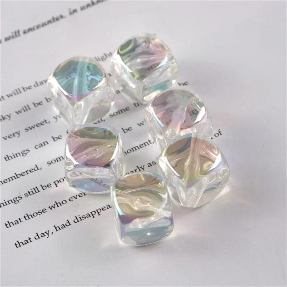 CH39 New Ice Cube Translucent Square Bead Diagonal Hole Candy-colored Exquisite Beaded Acrylic Jewelry Material Accessories