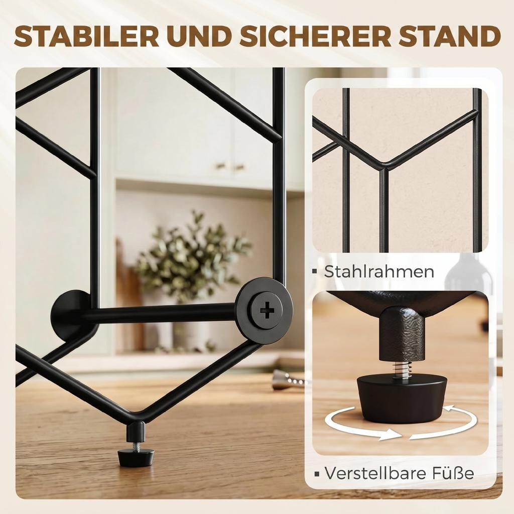 Wine Rack for 13 Bottles Bottle Rack with Honeycomb Design Adjustable Feet Anti-Tip Protection Metal 43 X 15.5 X 31 Cm Black