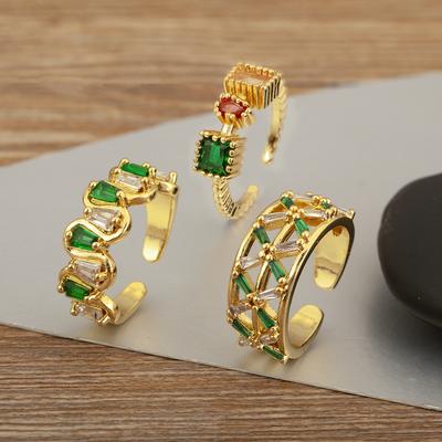 Nidin Heißer Verkauf Persönliches Design Eingelegt Bunter Zirkon Offene Ringe Verstellbar Für Frauen Unregelmäßiger Punk-Stil Finger Schmuck