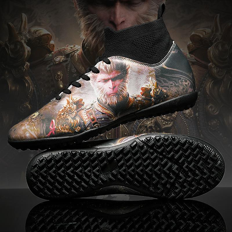 2025 New Black Wukong Series Large Size High-top Football Shoes Adult AG Long Nails TF Broken Nails Student Sneakers