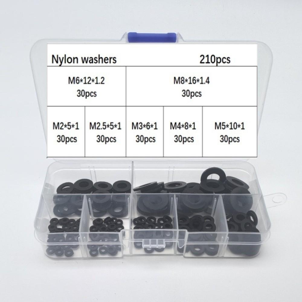 210/350/500pcs Black White Nylon Washers Multi-Size Gasket Ring Kit  Automotive Maintenance