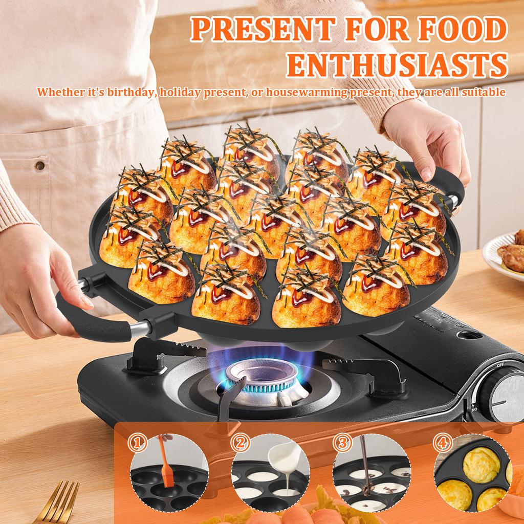 Octopus Ball Maker 7/12/16/19 Hole Takoyaki Pan Maker Aluminum Alloy Nonstick Grill Pan Cooking Cake Pan Kitchen Cookware Tools