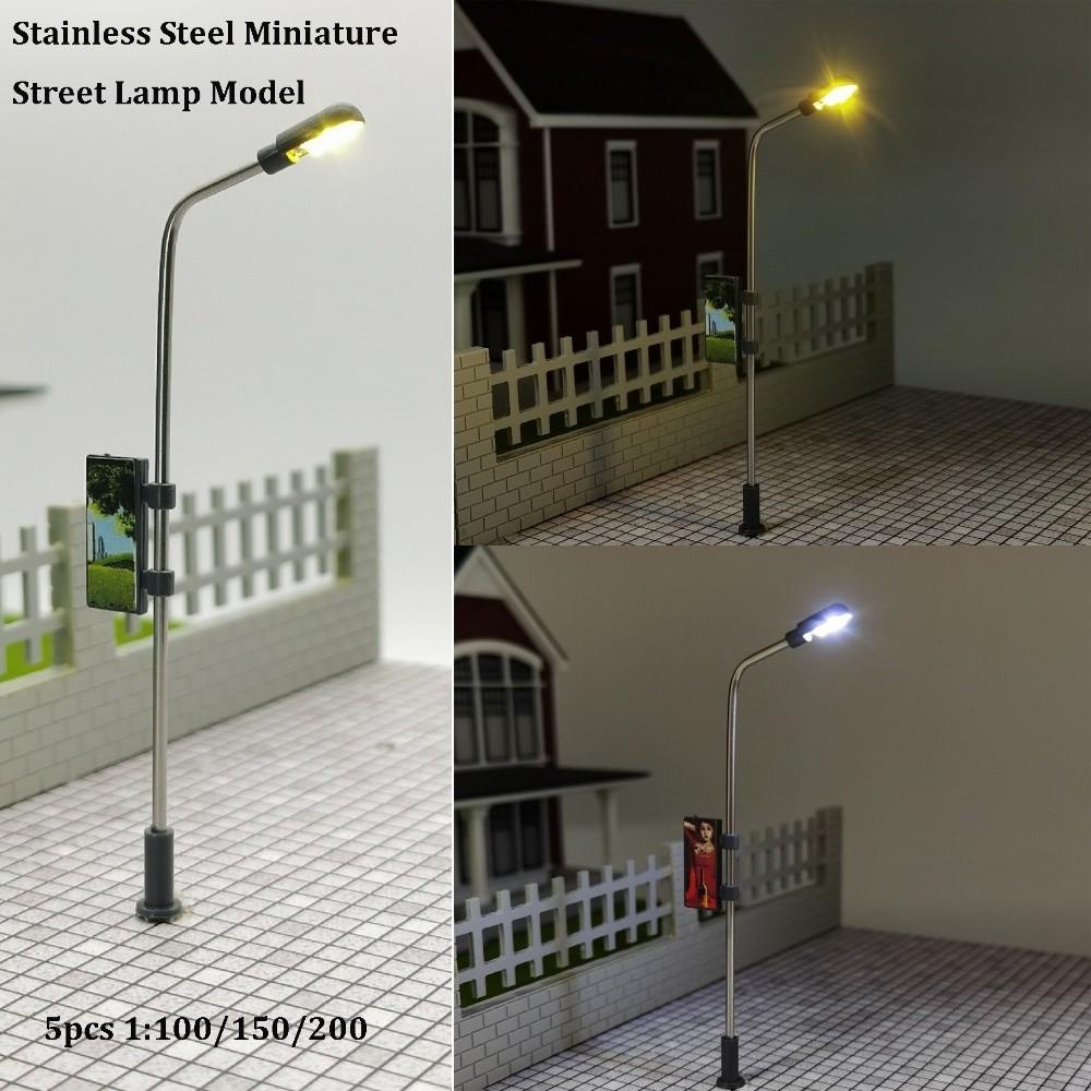 5pcs 1:100/150/200 Miniature Street Lamp Model Stainless Steel Model Making Led Light