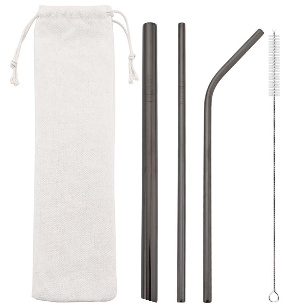 Gold Reusable Straw 304 Stainless Steel Sharp Straw Metal Drinking Straws with Cleaner Brush for Bubble Tea Smoothie Milkshake