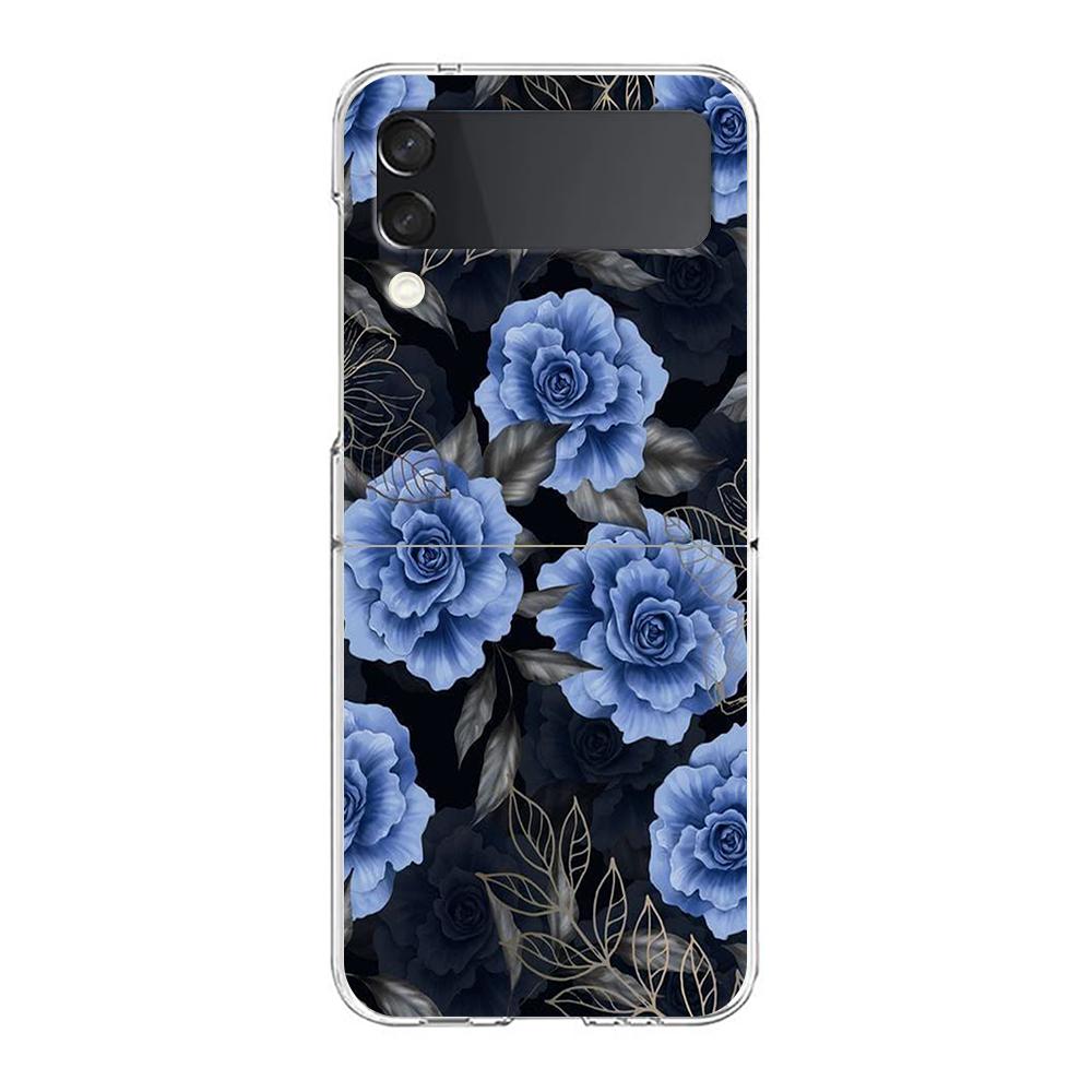 Phone Case For Samsung Galaxy Z Flip 3 4 5 Transparent Fold High Hard PC Shell For Galaxy Z Flip 3 5 Clear Cover Flower 12