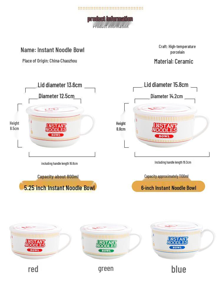 Japanese Ceramic Ramen Bowl Set: Includes Lid, Handle Bowl, Spoon, Chopsticks, and Gift Box - Perfect for Home, Dorm, and Lunch.