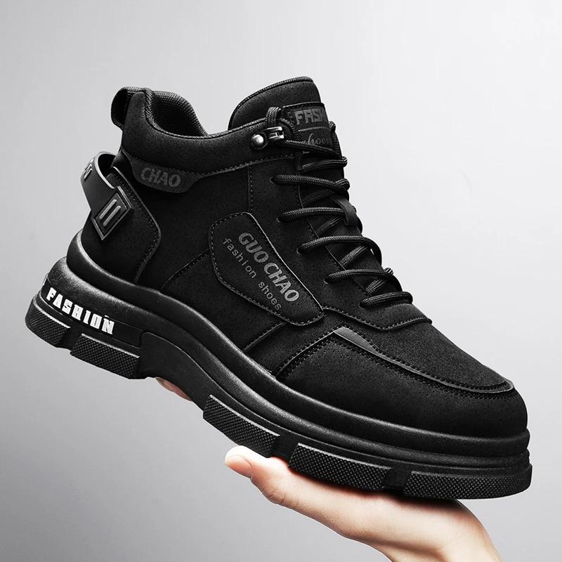 

Мужские теннисные кроссовки с высоким верхом для мужчин, повседневные весенние, дизайнерские ботильоны на платформе, спортивные ковбойские рабочие кроссовки для безопасности, ретро 7 39 чёрный