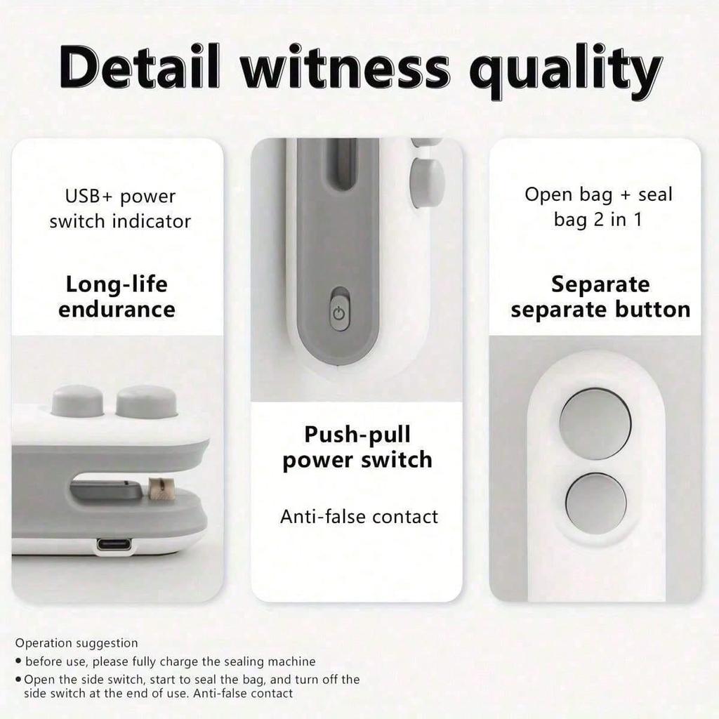 Mini SnacksBag Sealer, Rechargeable 2 In 1 Bag Heat Sealer With Cutter For Chip, Plastic Bag Re-Sealer Keep Food Fresh