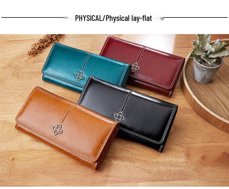 2025 Damen Retro Ölwachsleder Lange Geldbörse, Europäischer & Amerikanischer Stil