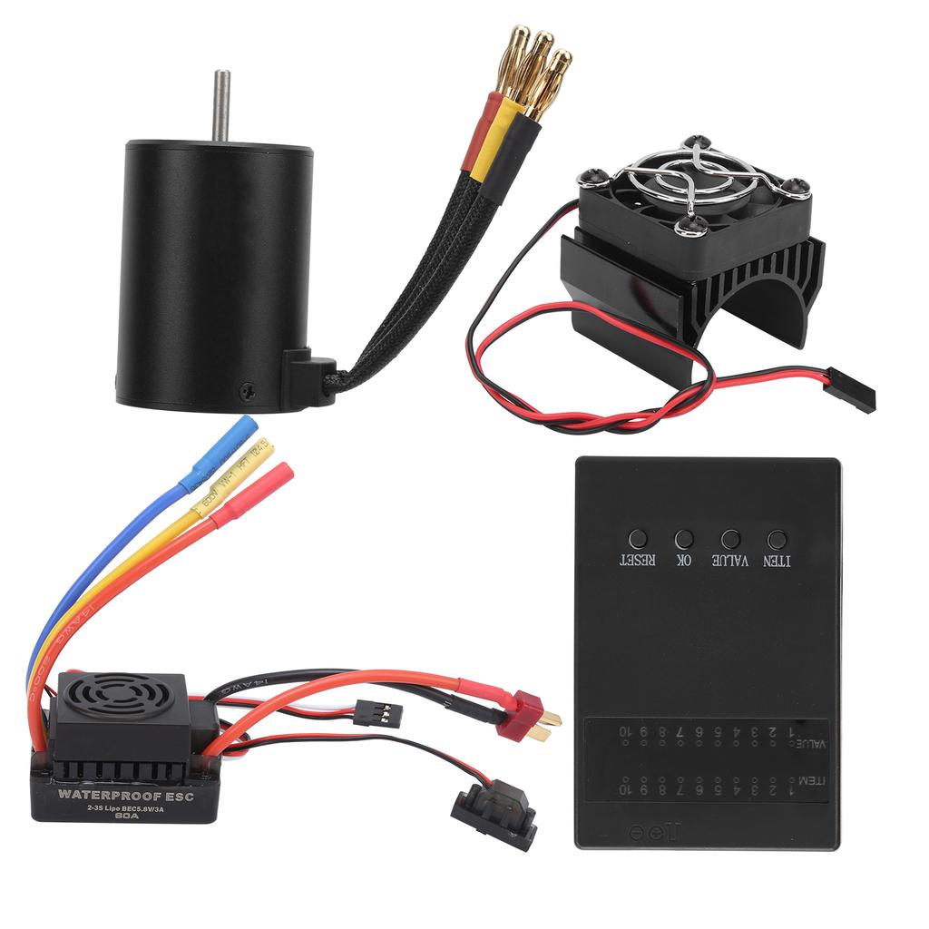 3650 4500KV Brushless Motor 60A ESC Programming Card Heat Sink Combo Set for 1 8 1 10 RC Car