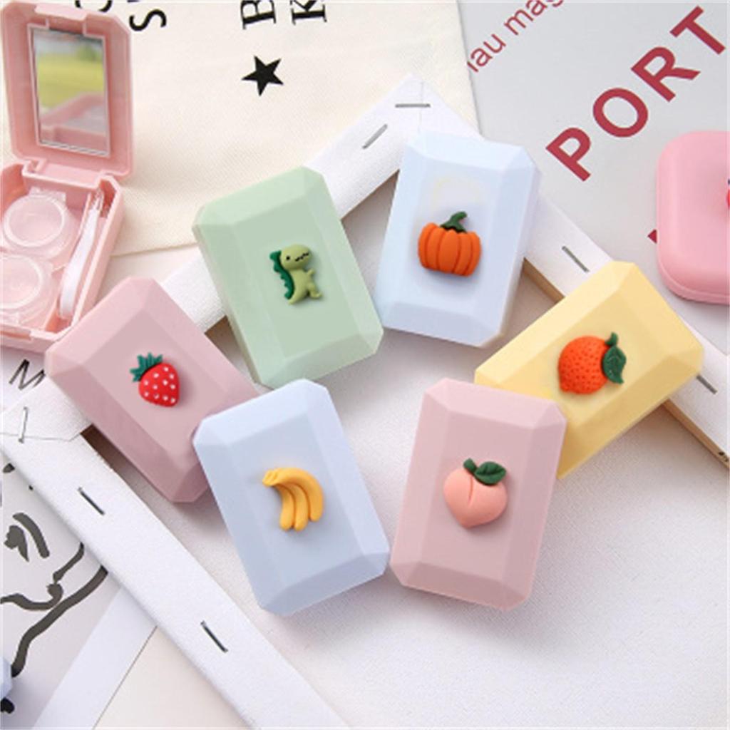 Travel Outdoor Cute Fruit Shape Storage C^ontact L^ens Holder Case Mirror Box Container