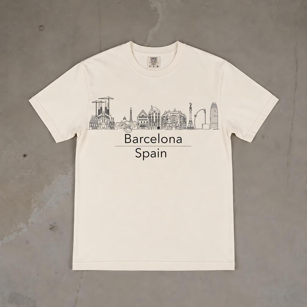Barcelona Spain Shirt, City Skyline Sketch Tee, Spanish Travel Souvenir, Architecture Lover Gift, Oversized, Comfort Colors