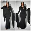 Fashion Summer Spring Solid Color Print Long Sleeve V-Neck Casual Dresses