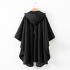 Women's Black Woolen Hooded Cloak Coat, Autumn 2022, Long Style, European American Design, with Hang Tag
