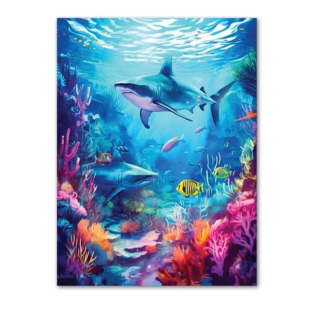 Abstract Modern Art Wall Poster Sea Turtle Jellyfish Dolphin Shark Animal Morden Sea Print Home Decor Canvas Painting Picture