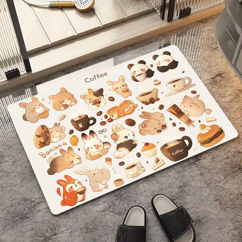 Bathroom floor mat, toilet special cartoon water-absorbing non-slip mat, toilet door diatom mud dirt-resistant quick-drying mat