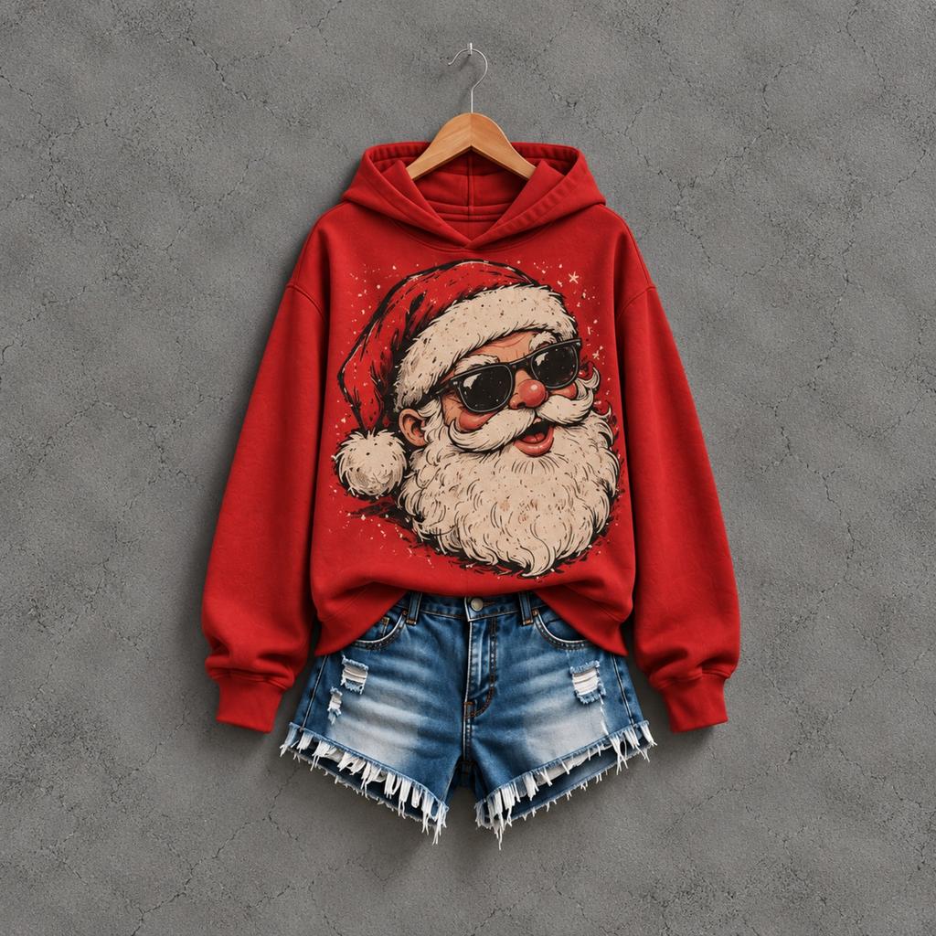 Women's Christmas Print Long Sleeve Round Neck Top for Holiday Party