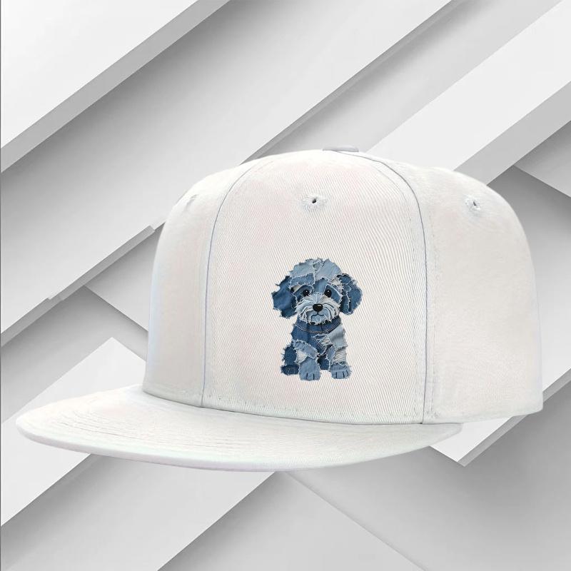 

Denim Patchwork Puppy Dog Baseball Cap Cute Pet Graphic Flat Brim Snapback Hat Unisex Casual One Size