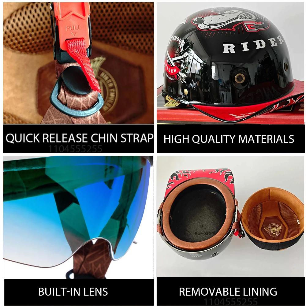 Motorcycle Helmet Baseball Cap Half Face Capacete De Moto Helmet with Sunglasses Motorbike Scooter Cycling Helmet DOT Approved