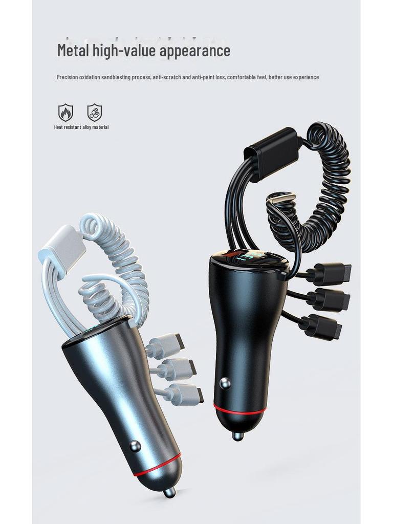 65W Dual USB Car Charger with QC3.0 Fast Charging, Multi-Function Digital Display, and One-to-Three Splitter