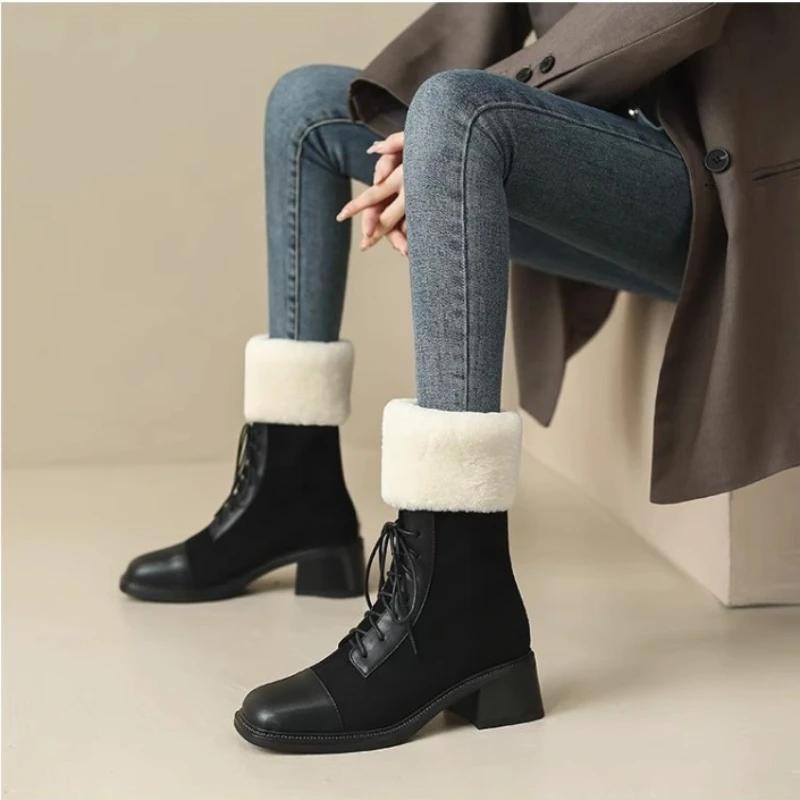 Fashion Women Soft Leather Snow Boots Non Slip Thick Plush Faux Suede Fur Boots Winter Warm Cotton Padded Platform Ankle Botas Mujer24