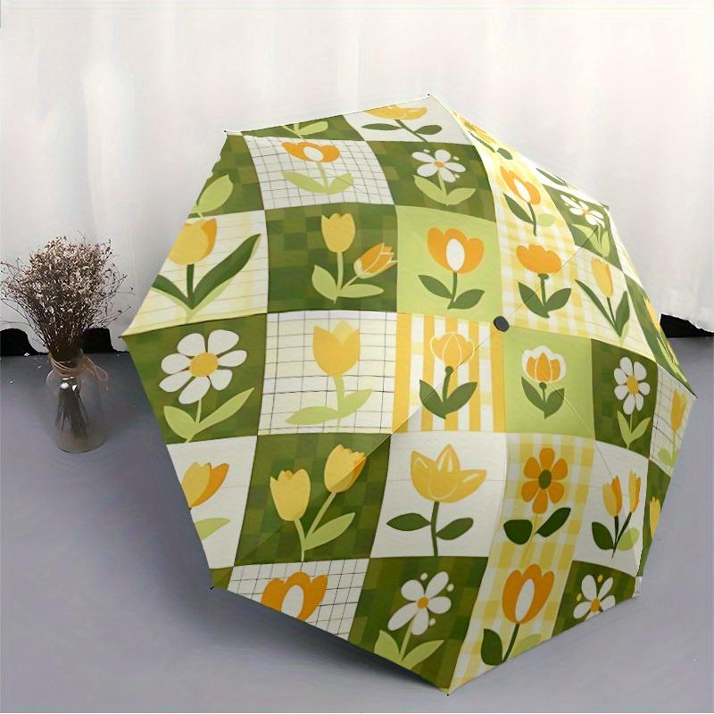 1pc Floral Patchwork Automatic Umbrella   Auto Open/Close Folding Umbrella with  8 Rib Frame, 3 Fold Compact Umbrella for Men & Women, 72