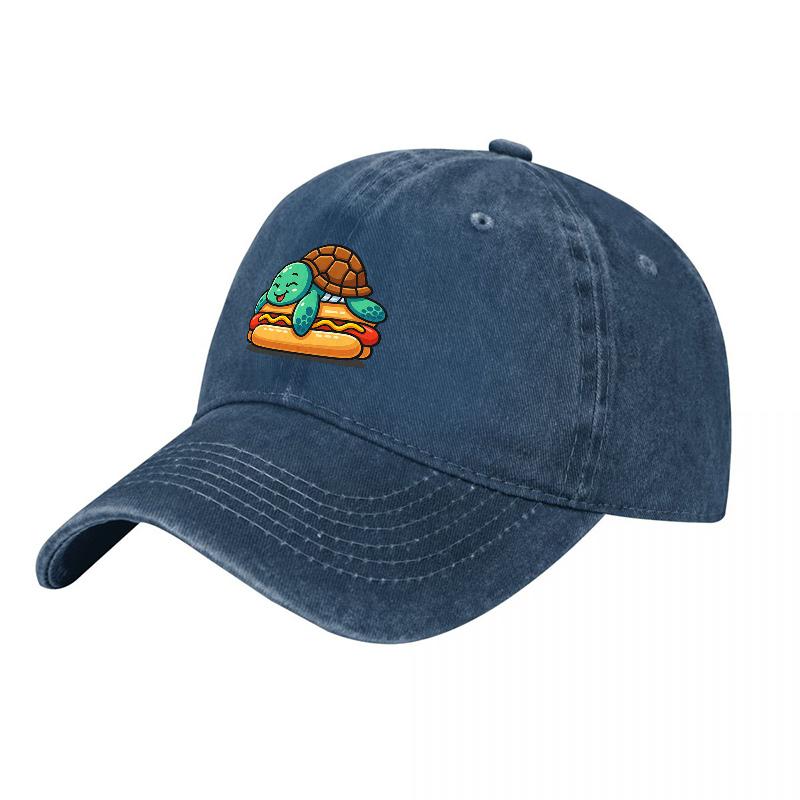 Turtle Burger Logo Washed Canvas Baseball Cap Unisex Streetwear Style Embroidered Design Casual Outdoor Hat Fashion Accessory