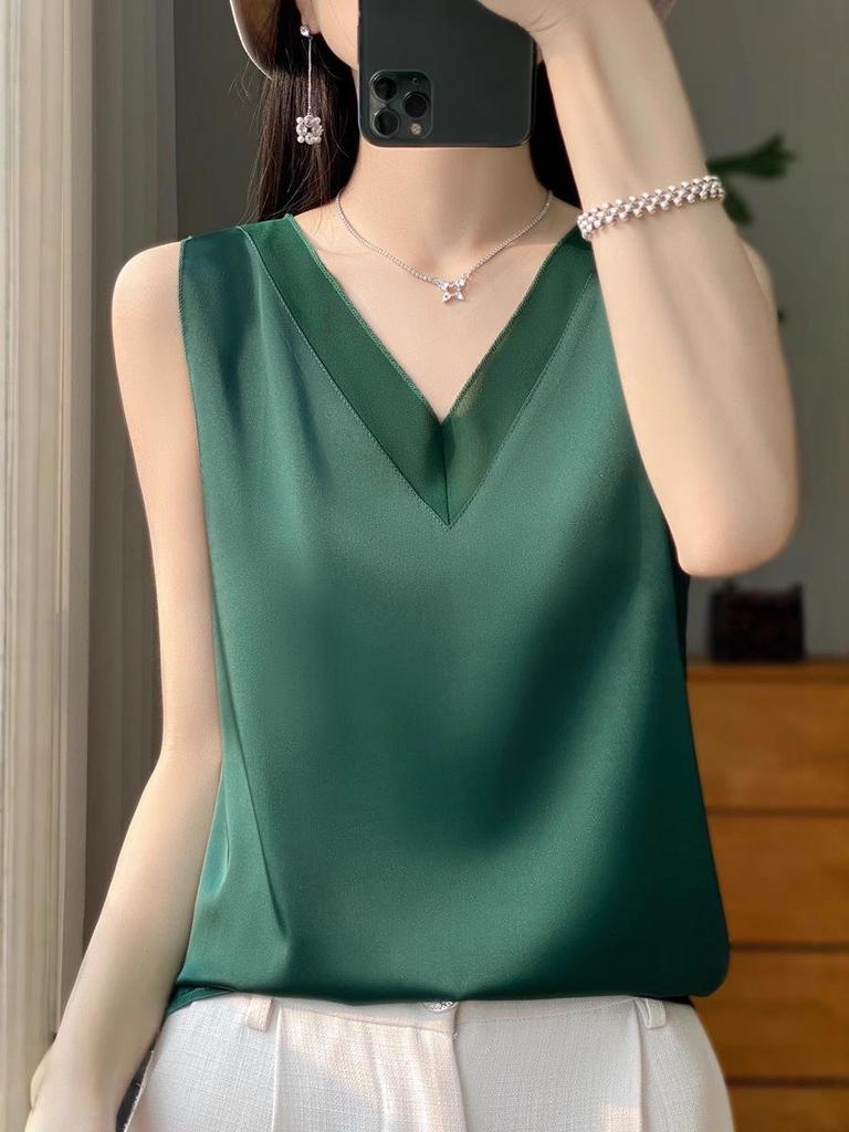 2025 Women's V-neck Ice Silk Camisole - Summer Mesh Base Layer Top