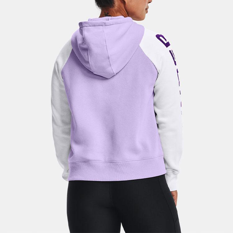 Under Armour Logo Pattern Color Block Loose Fleece Hoodie Women hoodies Purple 1365861-532