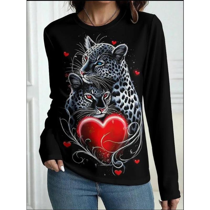 Funny Cartoon Animals Graphic T Shirt Women's Long Sleeve T-Shirt Leisure 3D Printed Tshirt Casual Spring Tees Tops