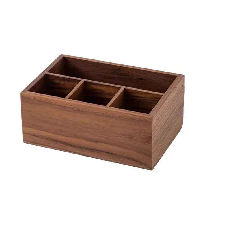 Black Walnut Multifunctional Storage Box Solid Wood Living Room Remote Control Desktop Storage Box Cosmetics Organizer Box