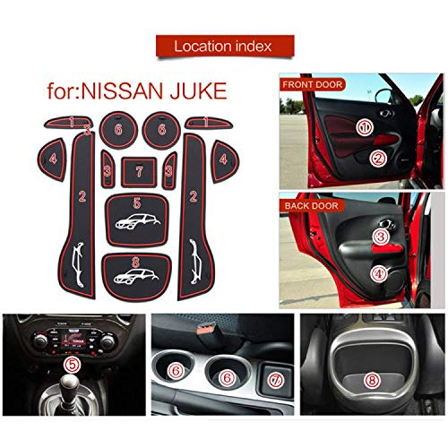 Rifoda Nissan Juke Kapesní podložka do dveří NISSAN JUKE Interiér modelu auta Gumová podložka Součásti podložky konzoly Protiskluzový interiér (13KS) Černá + červená