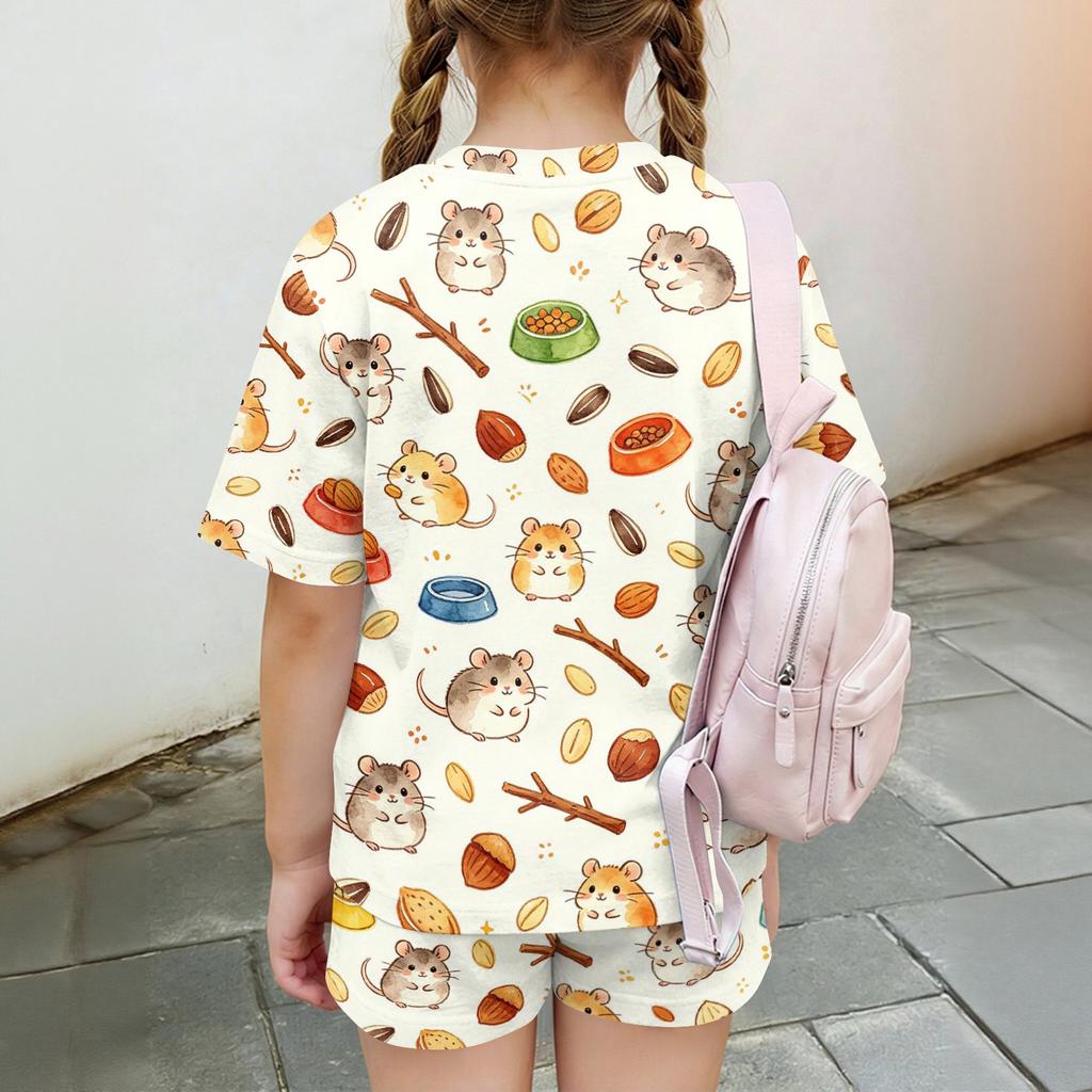 Kids Casual Short Sleeve Top and Shorts Set Animal Pattern Lightweight Summer Outfit Soft Fabric Breathable Design Comfortable Fit