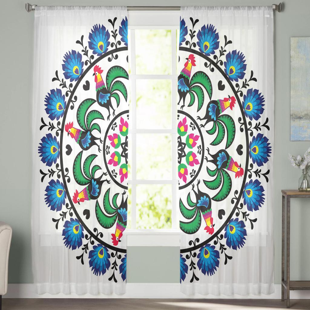 Tende in Tulle a Fiori con Motivo Gallo per Soggiorno Decorazione Casa Tenda per Finestra Cucina Tenda Voile Leggera