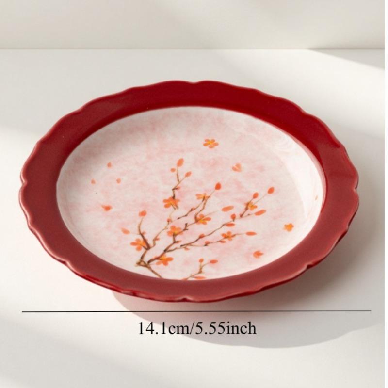 Guochao Hand-painted Palace Wall Red Plum Blossom Underglaze Color Ceramic Pot Bearing Tea Ceremony Accessories Household