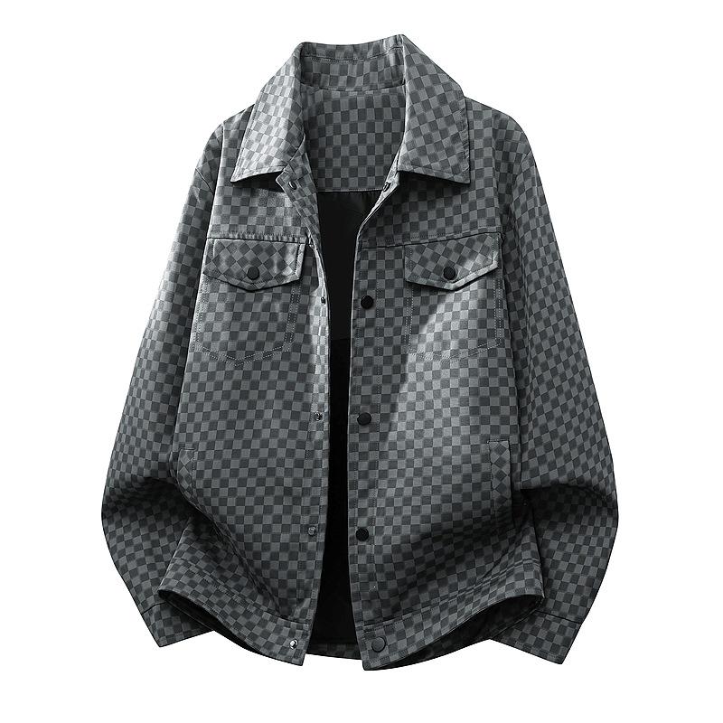 2026 Men's Retro Plaid Jacket - Spring/Autumn Hong Kong Style, Loose Fit, Plus Size, Suitable for Middle-Aged and Young Adults
