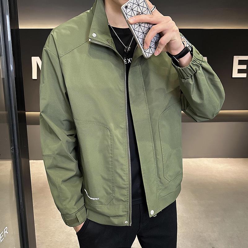 

Men s Spring Stand Collar Workwear Jacket - Trendy, Versatile, Casual Top L зелений