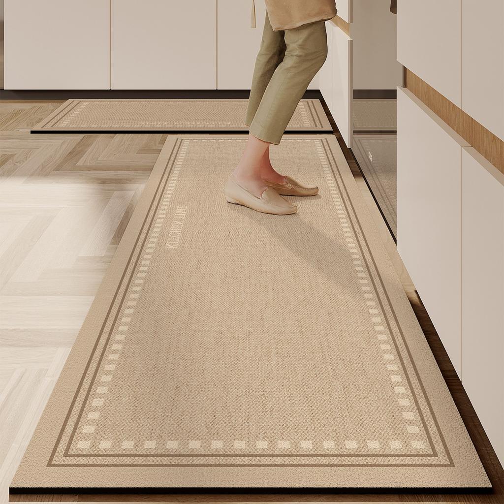 Kitchen Floor Mat Anti-Slip Oil-Proof Erasable Carpet Leather Pvc Waterproof Rug Black Line Texture Home Decoration Mats