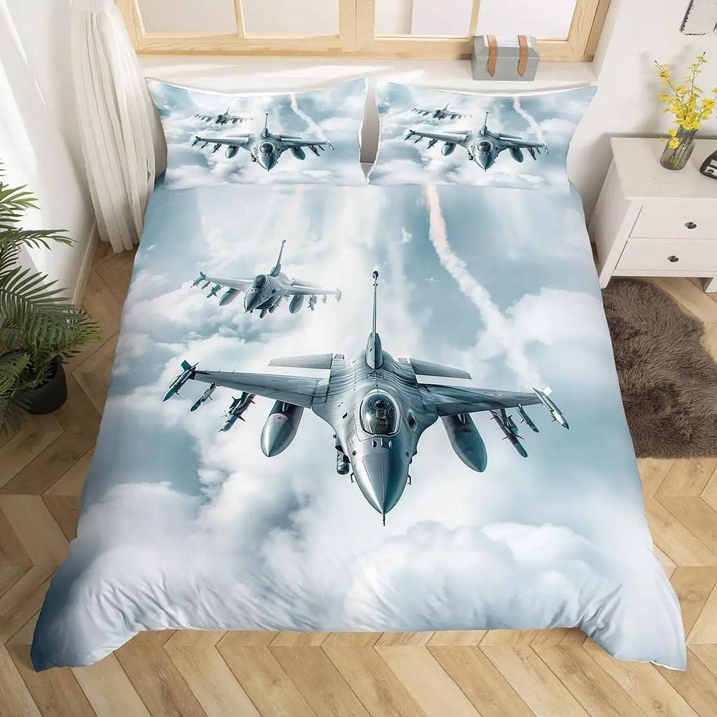 Planet Kids Duvet Cover Planets Rockets Airships Outer Space Galaxy Bedding Set,Stars Dots Comforter Cover Cartoon Quilt Cover
