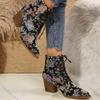 Fashion Comemore Women's Boots Spring Autumn New Embroidery Ethnic Style Pointed Head Chunky High Heel Ankle Boots Retro Short Botines