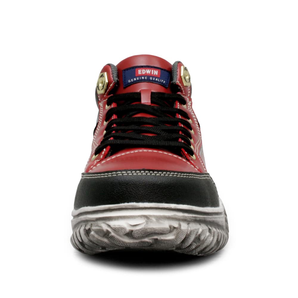 Edwin Esm102 Safety Special Steel Toe Work Safety Size Men's High-Top Shoes, Non-Slip, Lightweight, Sole, Cap, Shoes, Shoes, Red, 27.0cm