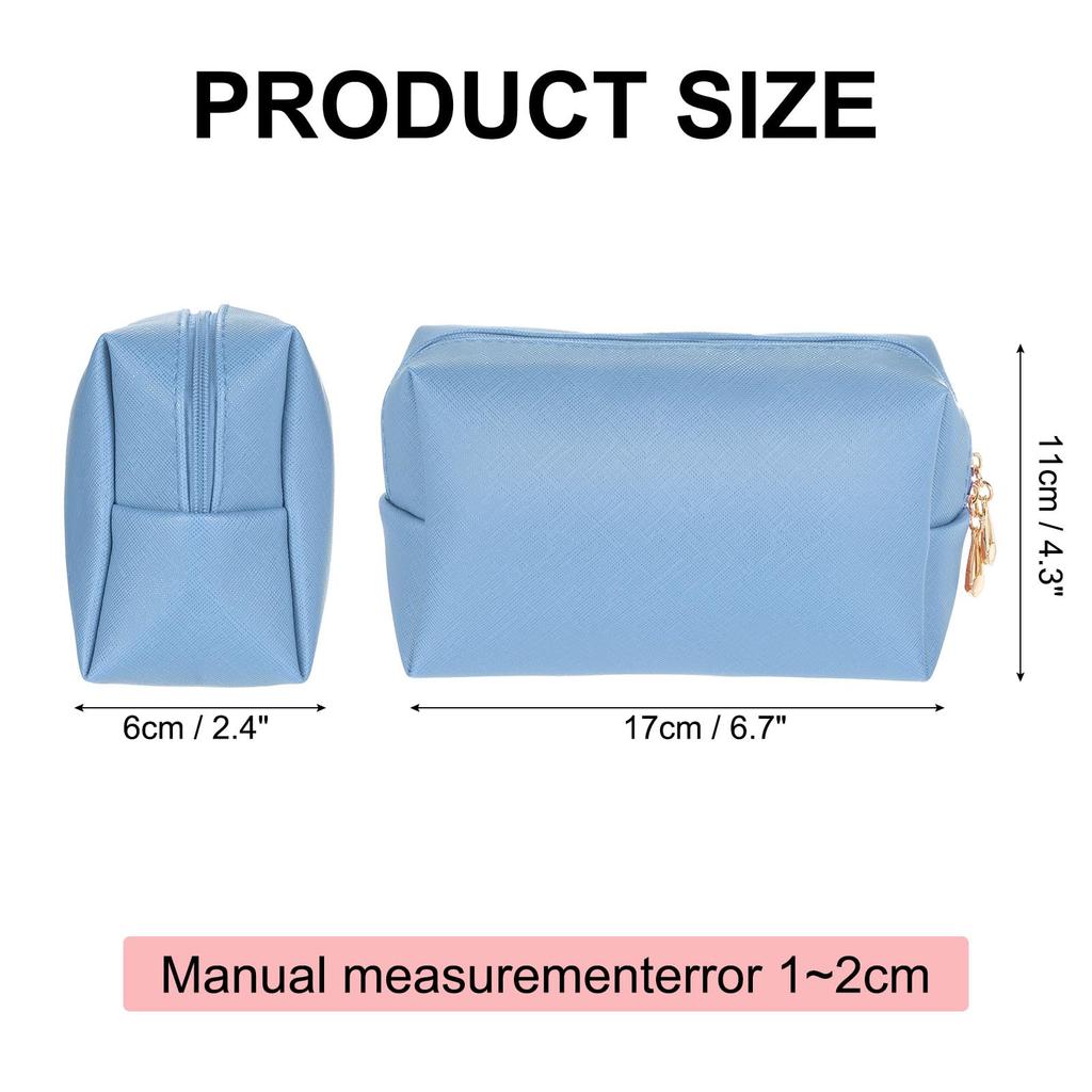 Uxcell PU Leather Square Makeup Waterproof Cosmetic Organizer Bag with Zipper Pouch and Makeup Brush Holder for Women Bag, (Blue, Small)