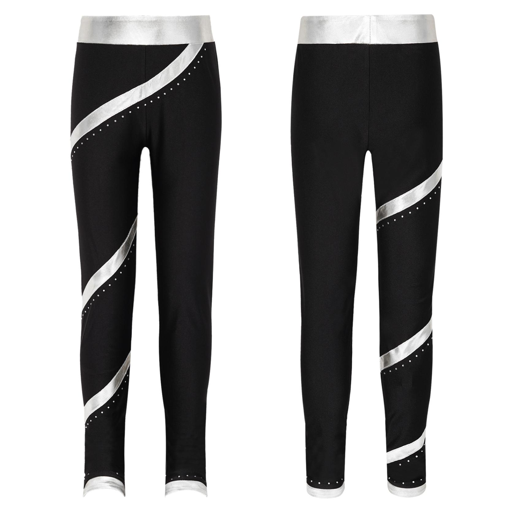 IEFiEL Kinderen meisjes kunstschaatsen gymnastiek prestatie legging glanzende strass skinny broek 7-8 Years zilver