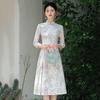 Thick Knit Style Long Sleeve Dress Women Vintage Chinese-Inspired Semi-High Neck Midi Winter