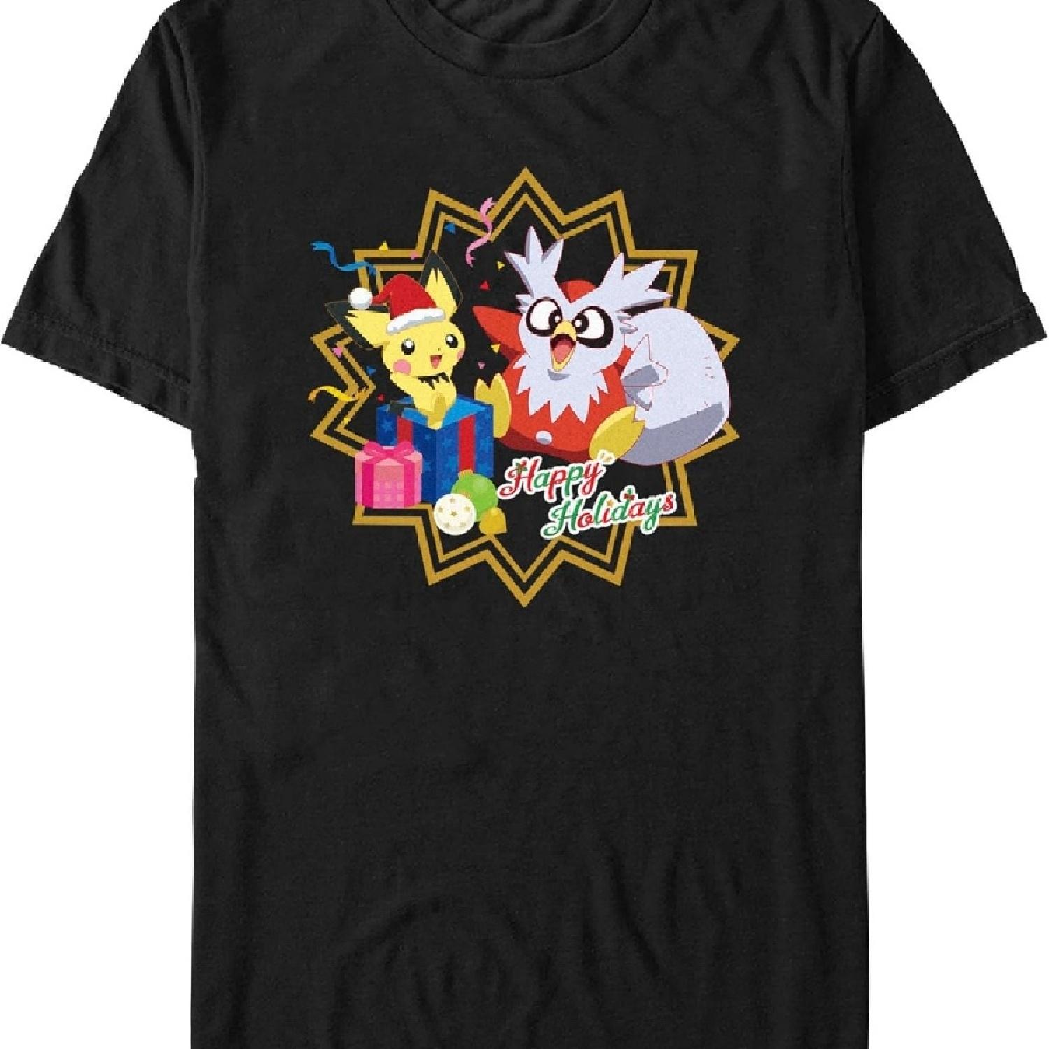 

Men s Pokemon Christmas Pikachu and Delibird Happy Holidays T-Shirt XXXXXL чёрный