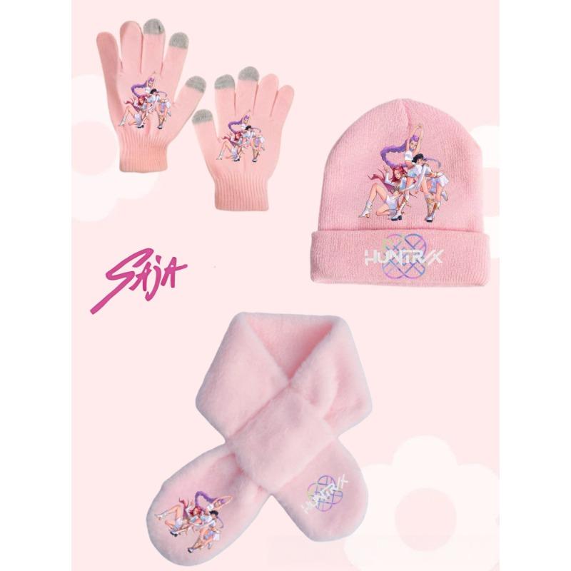 Witch Hunt Girl Winter Warm Knitted Hat Scarf Glove 3-Piece Set Anime Cartoon Children Cute