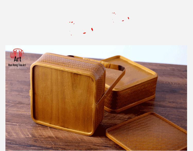 Retro Bamboo Woven Basket for Tea Set Storage | Bamboo Handle Food Container | Chinese Gongfu Tea Storage Box