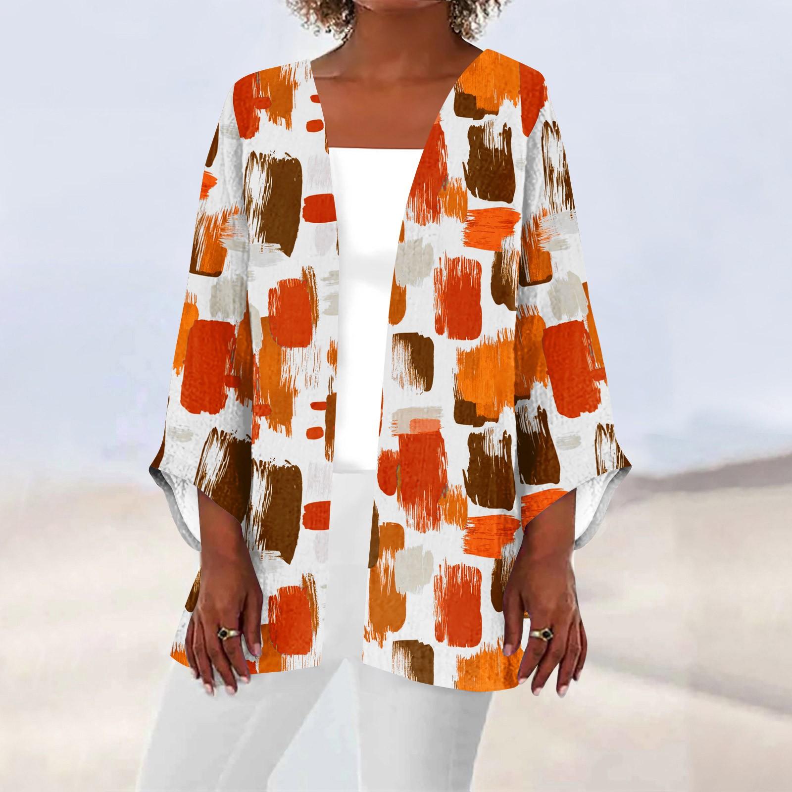 

Женская повседневная и модная легкая куртка средней длины с принтом, кардиган, кардиган XL оранжевый