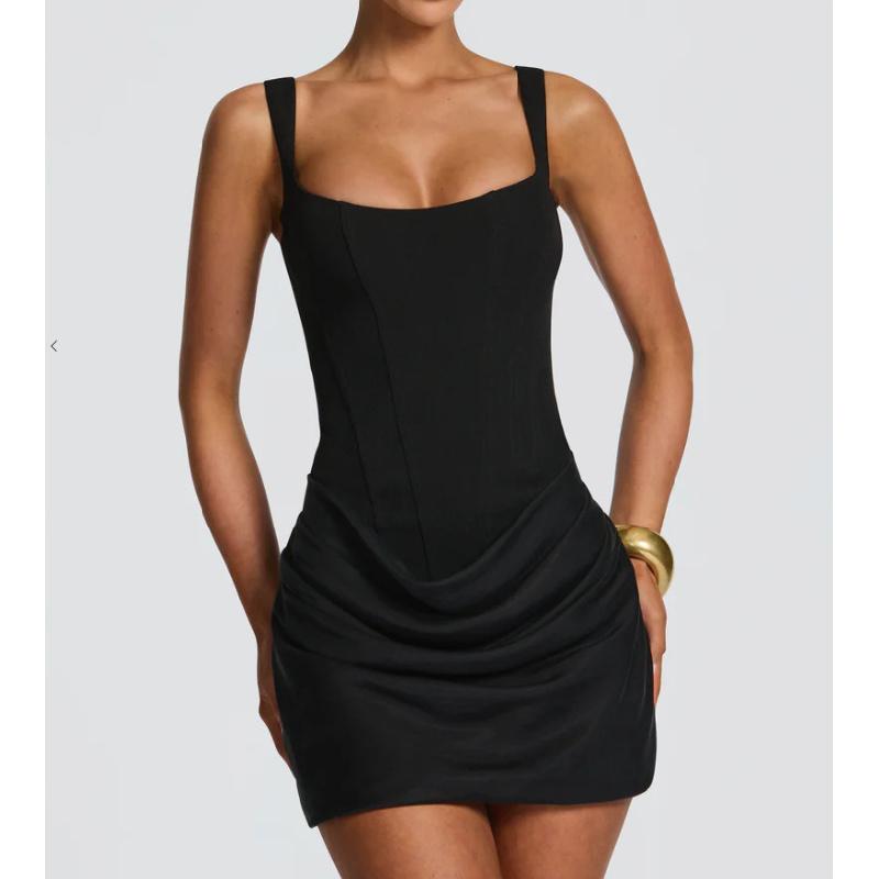 2026 New Women's Sexy Square Neck Sleeveless Bodycon Strap Waist-Cinching Short Dress