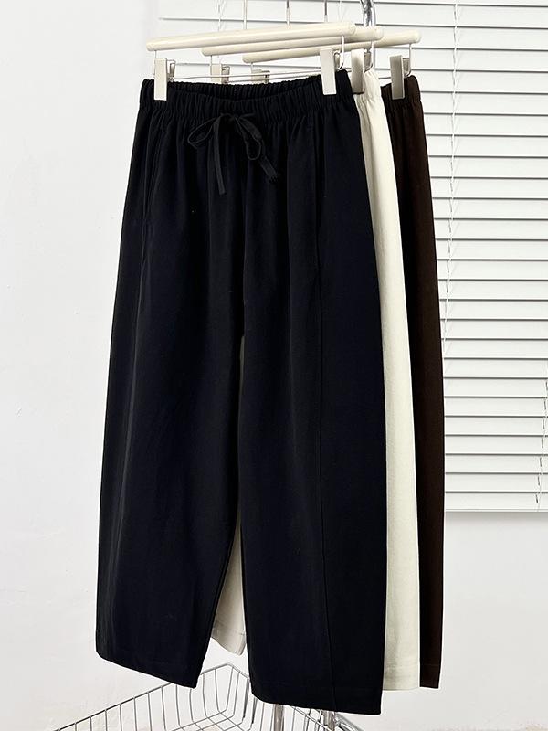 Plus Size Women's Spring Drawstring Elastic Waist Wide-Leg Casual Pants